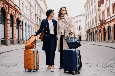 Stylish travelers with luggage